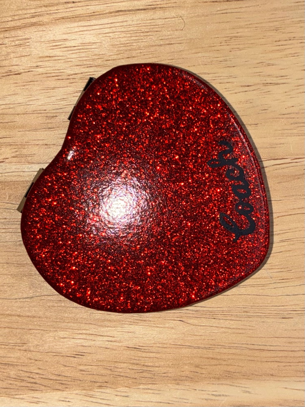 Coach Red Glitter Heart Compact Mirror | Pocket Beauty Cosmetic Mirror